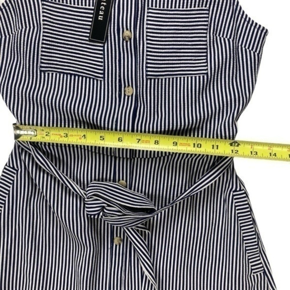 Monteau Striped Button Front Midi Shirt Dress Women S Navy White Office Chic New - Picture 8 of 12
